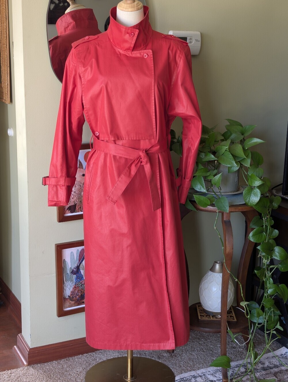 London Fog Women's Vintage Size 12 Red Belted Button Front Trench Coat - Picture 4 of 16